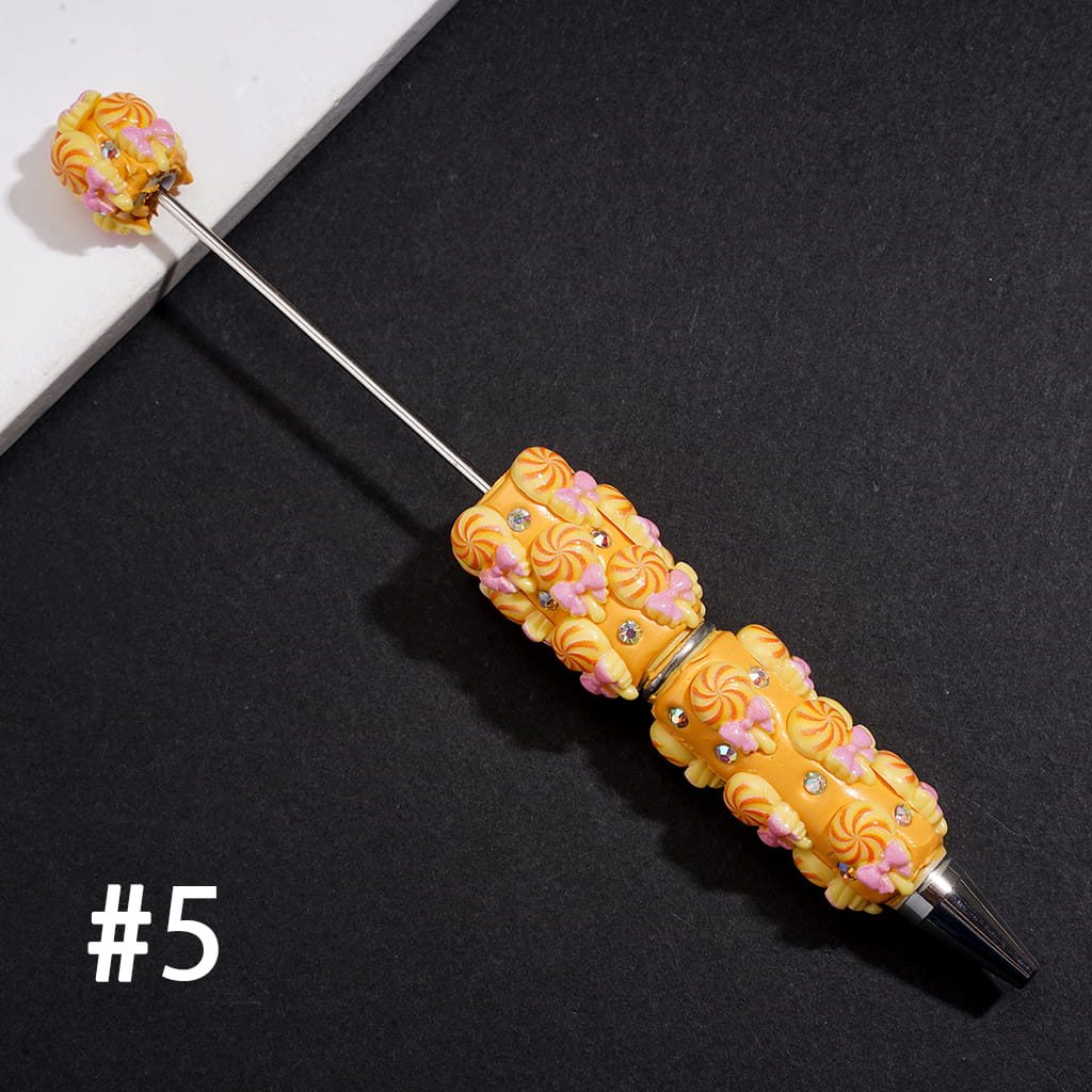 Clay Beadable Pens with Spiral Lollipop Candy, Bow & AB Rhinestones, Multi-Color
