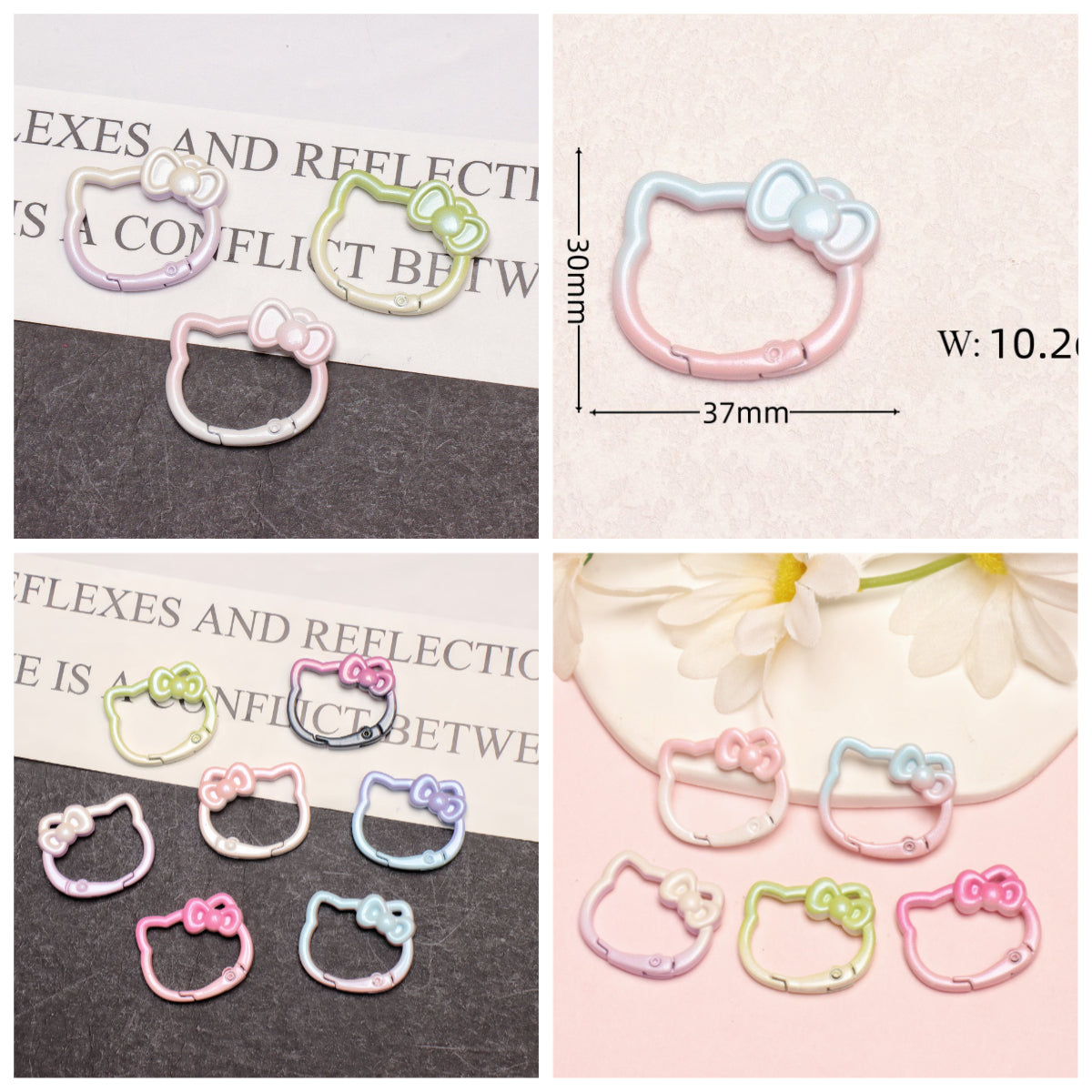 37*30mm Two-color Paint Gradual Change Cute Bow Kitten Spring Buckle DIY Accessories Keychain Bag Pendant