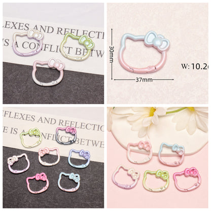 37*30mm Two-color Paint Gradual Change Cute Bow Kitten Spring Buckle DIY Accessories Keychain Bag Pendant