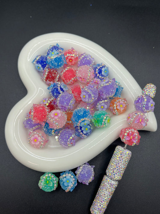 Cross-border straight hole three-dimensional flower claw chain card 16 double-pointed rhinestone soft sugar pen cap beaded DIY accessories