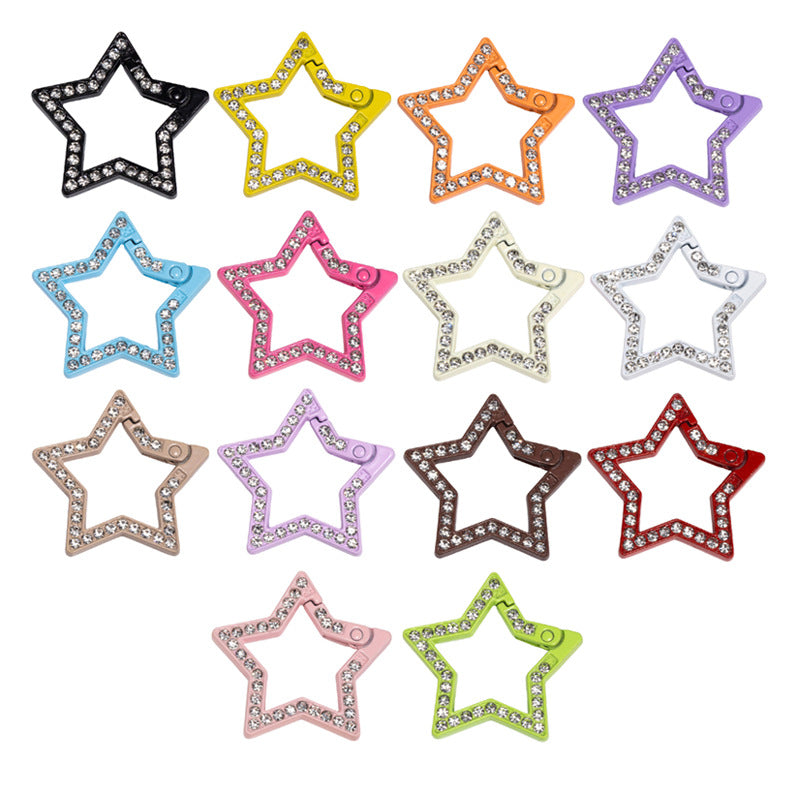 34mm Painted Diamond Spring Buckle Star Opening Ring Spring Ring Keychain DIY Small Accessories Alloy Connecting Ring