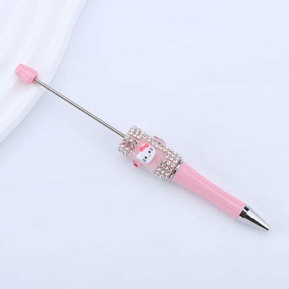 New KT cat litter sugar string bead pen DIY handmade cute fantasy cartoon cat cute jingle cat beaded ballpoint pen