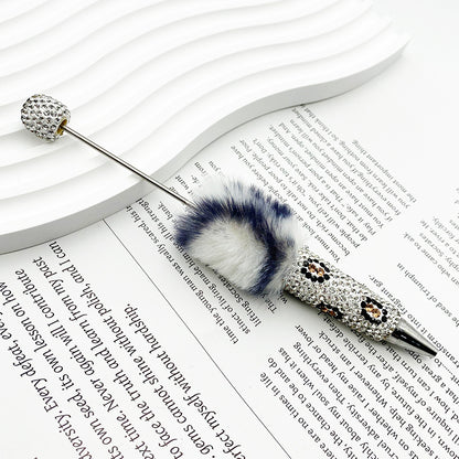 New creative DIY pom-pom bead pen, leopard print full diamond bead ballpoint pen, color cute cartoon pen wholesale