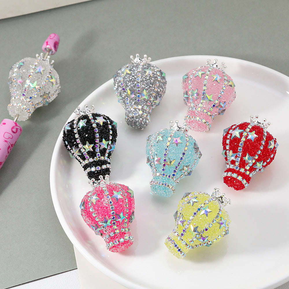 TK new diamond-encrusted vertical hole hot air balloon loose beads DIY mobile phone chain keychain bead pen necklace bead accessories