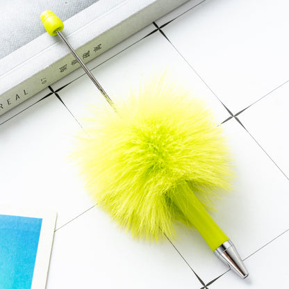 Cross-border plastic plush bead pen creative handmade DIY ballpoint pen new cartoon hairball bead pen wholesale
