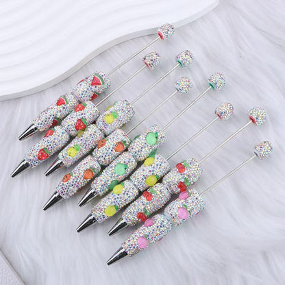 Creative DIY fruit bead pen, heavy industry full diamond ballpoint pen, watermelon strawberry pineapple carrot cherry cute pen