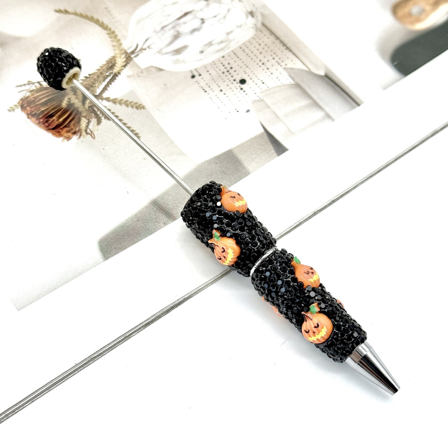 Halloween full diamond bead pen DIY skeleton pumpkin ghost series beaded ballpoint pen creative dark heavy pen