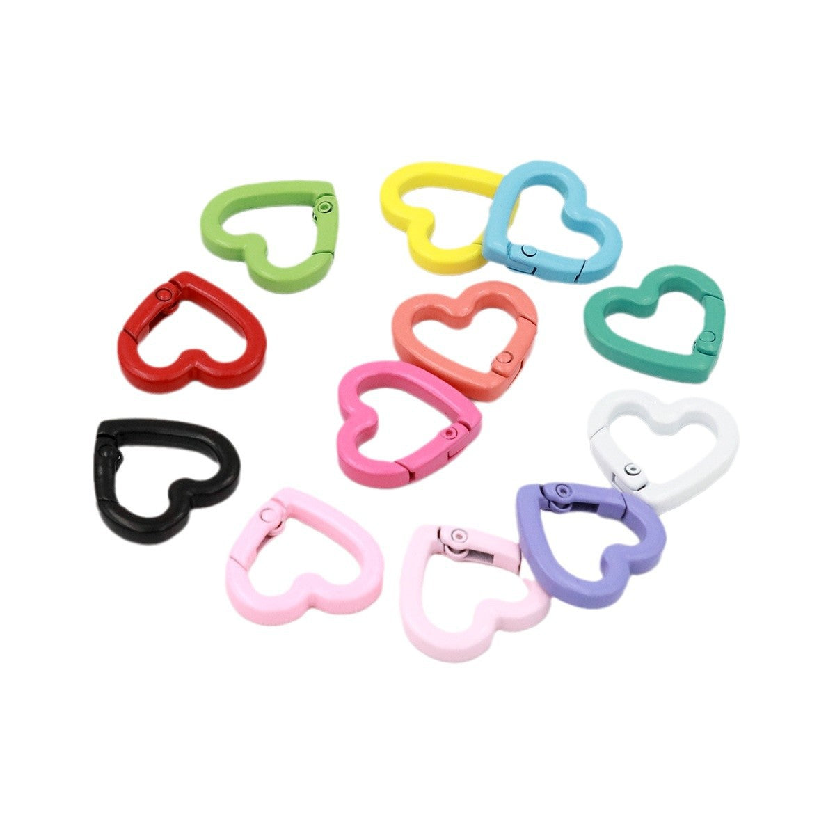 Love Paint Colored Zinc Alloy Spring Buckle, Heart-shaped Open Spring Ring, Luggage, Keychain DIY Jewelry Accessories Random Mix