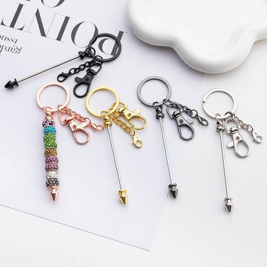 New DIY metal beaded keychain conical bullet pole key chain, luggage pendant pendant keychain