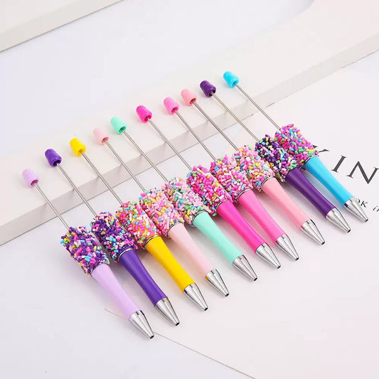 DIY colored sugar bead pen ins colored sugar needle candy cute pen, colored chocolate candy beaded ballpoint pen spot