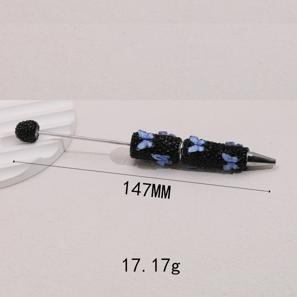 Cross-border creative butterfly soft pottery full of diamonds handmade bead pen DIY small gift gift pen creative ballpoint pen