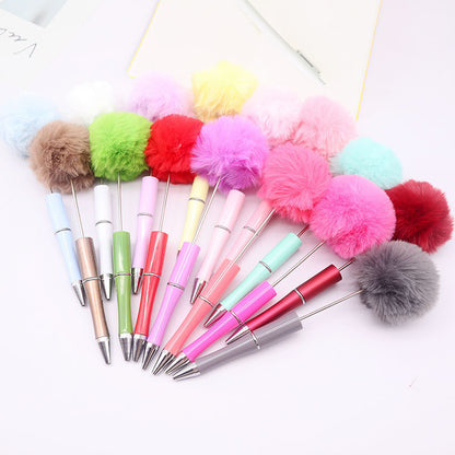 DIY hairball bead pen, cute furry gift pen, multi-color beadable ballpoint pen beadedpen spot