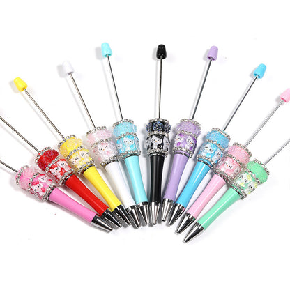 Heavy Industry DIY Resin HelloKitty Cat Camellia Rose Rhinestone Chain Beaded Ballpoint Pen