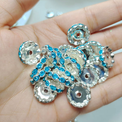 15mm Cross-border Hot-selling Silver Bead Spacer Round Rhinestone Ring Wheel Spacer Wavy Edge Diamond Spacer Accessories