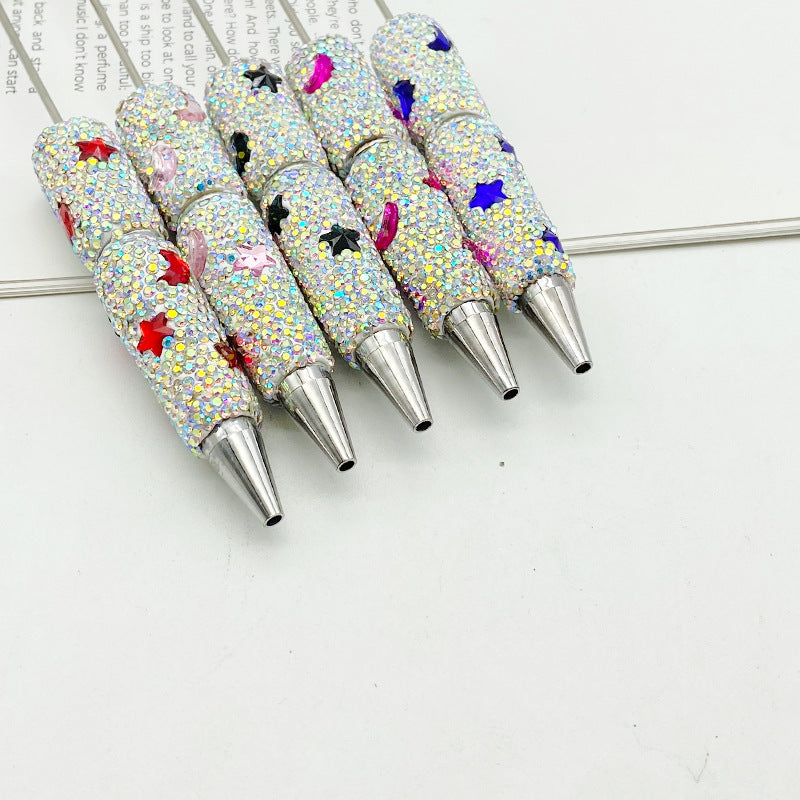 DIY cute star moon bead pen, colorful full diamond wear beads ballpoint pen cross-border explosion cute pen wholesale