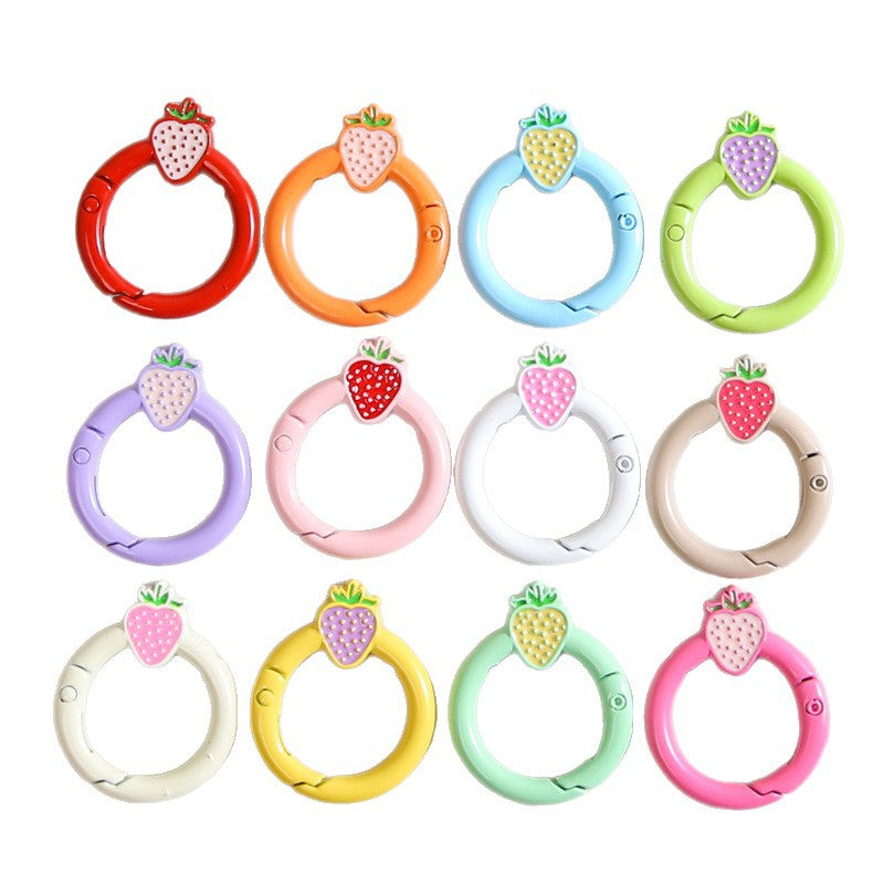 27mm Strawberry Keychain Round with Strawberry Pattern Color Paint Spring Buckle DIY Jewelry Accessories Keychain Connecting Ring