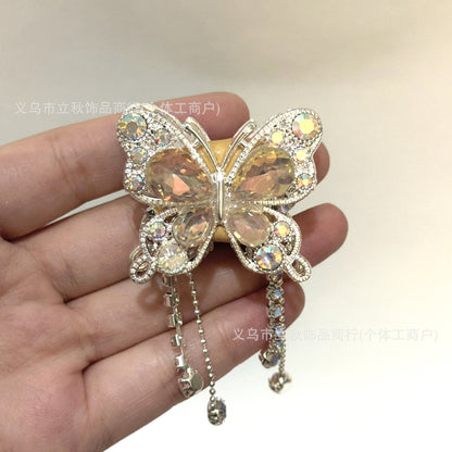 Heavy Industry Soft Pottery Three-dimensional Advanced Sense Butterfly Crystal Tassel Beads Wear Pen Loose Beads Handmade Mobile Phone Chain Accessories DIY