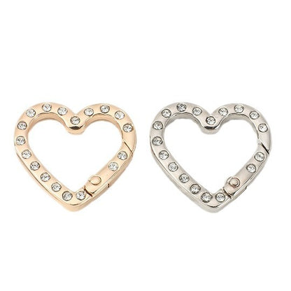 2.5 * 2.6Cm Double Side with Diamond Heart Metal Key Ring Alloy with Drill Love Spring Ring, Household Keychain Pendant Doll Bag Jewelry DIY Open Key Ring