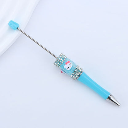 New KT cat litter sugar string bead pen DIY handmade cute fantasy cartoon cat cute jingle cat beaded ballpoint pen
