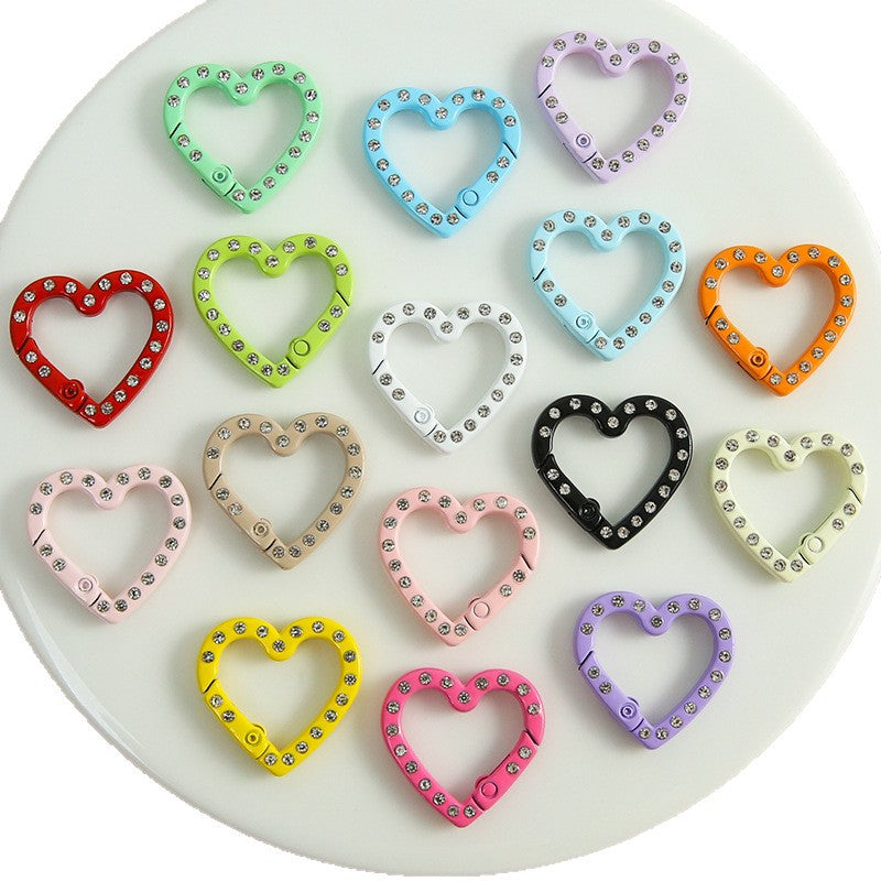 25 * 26Mm Candy Color Love Point Drill Spring Buckle Open Ring Mobile Phone Chain Keychain Handmade DIY Jewelry Accessories