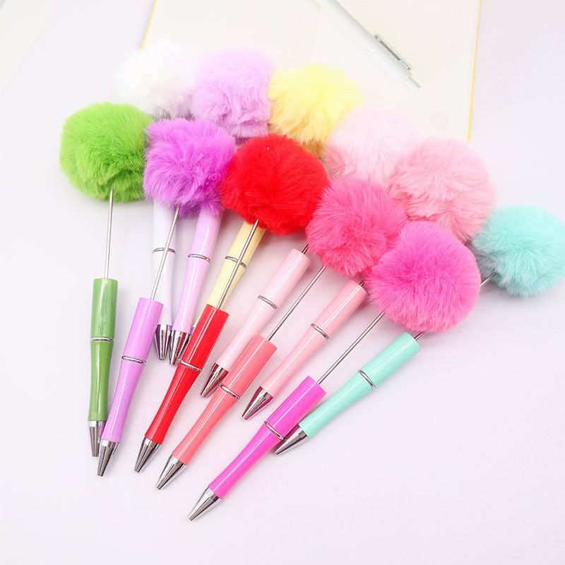DIY hairball bead pen, cute furry gift pen, multi-color beadable ballpoint pen beadedpen spot