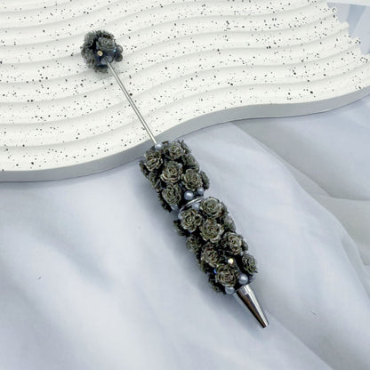 Rose Full Diamond Ball Pen High Value Handmade Heavy Industry Grain Pen Broken Ice Blue Theme Ball Pen Set