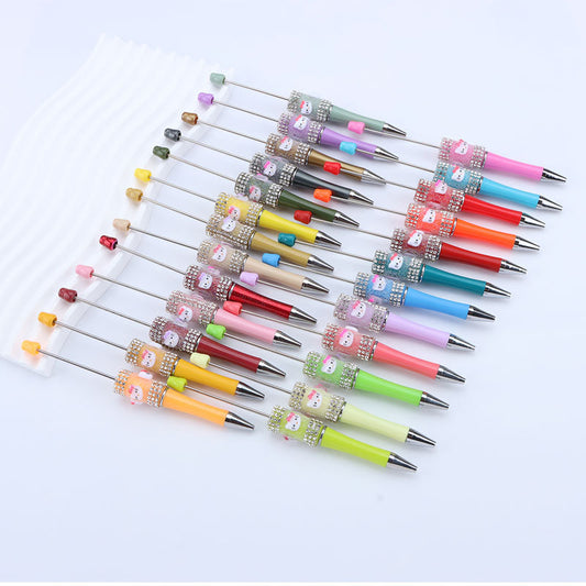 New KT cat litter sugar string bead pen DIY handmade cute fantasy cartoon cat cute jingle cat beaded ballpoint pen
