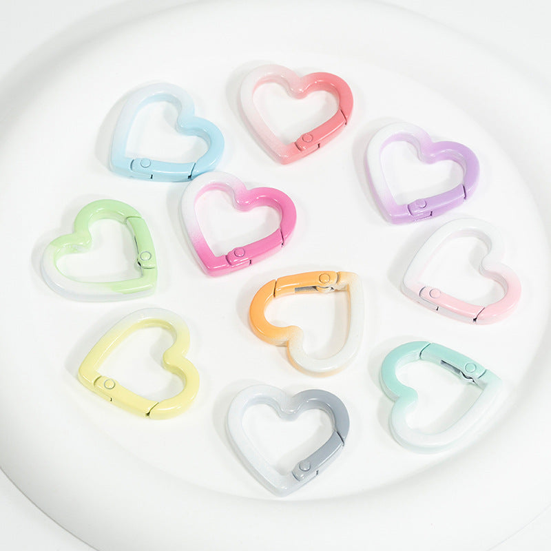 24*24mm Two-color Love Spring Buckle Heart-shaped Opening Ring Gradual Change Ring Keychain DIY Accessories Alloy Connecting Ring