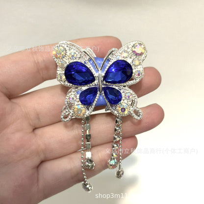 Heavy Industry Soft Pottery Three-dimensional Advanced Sense Butterfly Crystal Tassel Beads Wear Pen Loose Beads Handmade Mobile Phone Chain Accessories DIY