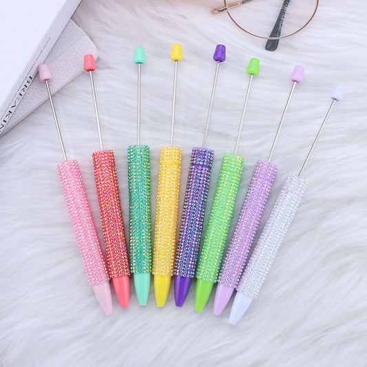 Cross-border long diamond-encrusted beaded pen DIY sticker full diamond beaded ballpoint pen creative cute girl heart gift pen