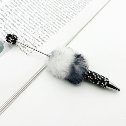 Leopard print hairball heavy industry bead pen DIY full diamond beaded ballpoint pen rainbow color cute plush pen spot wholesale