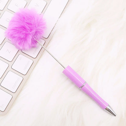 DIY hairball bead pen, cute furry gift pen, multi-color beadable ballpoint pen beadedpen spot