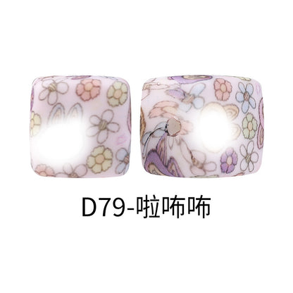New Square Watermark Silicone Beads 14mm Beaded Spacer DIY Necklace Accessories Square Printing Beads Wholesale
