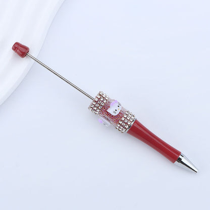 New KT cat litter sugar string bead pen DIY handmade cute fantasy cartoon cat cute jingle cat beaded ballpoint pen
