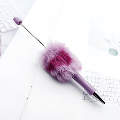 Cross-border innovative leopard print hairball bead pen DIY handmade hairball ballpoint pen cute student gift pen spot