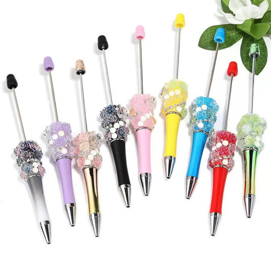 Heavy industry pearl camellia DIY bead pen resin rose bead pen plastic rotating bead pen ballpoint pen