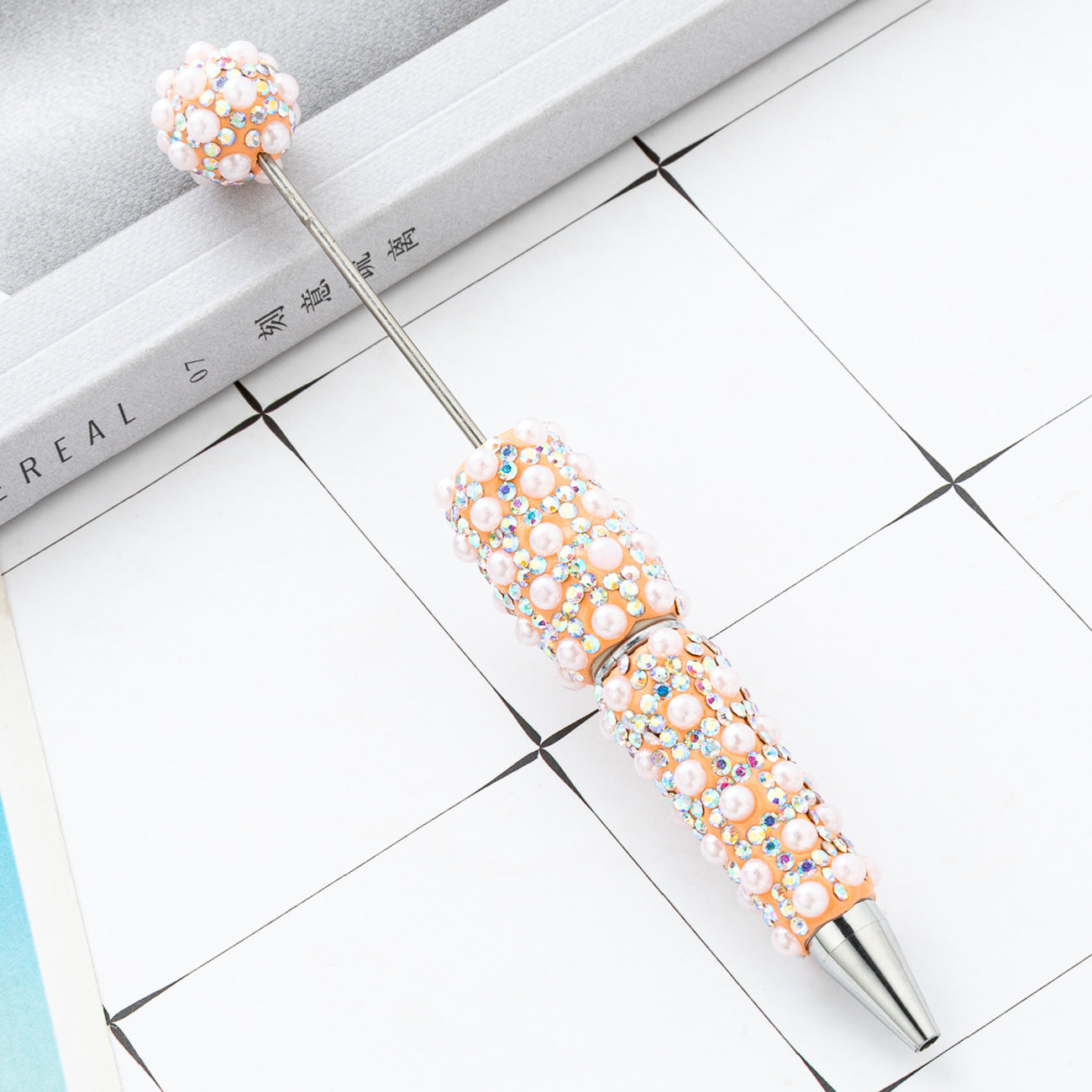 Cross-border DIY pearl bead pen handmade full of diamonds pearl bead pen swirling multi-color bead pen plastic pen