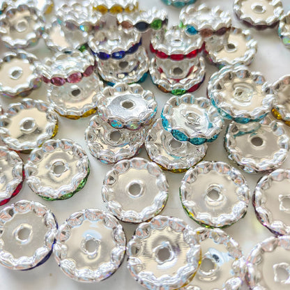 15mm Cross-border Hot-selling Silver Bead Spacer Round Rhinestone Ring Wheel Spacer Wavy Edge Diamond Spacer Accessories