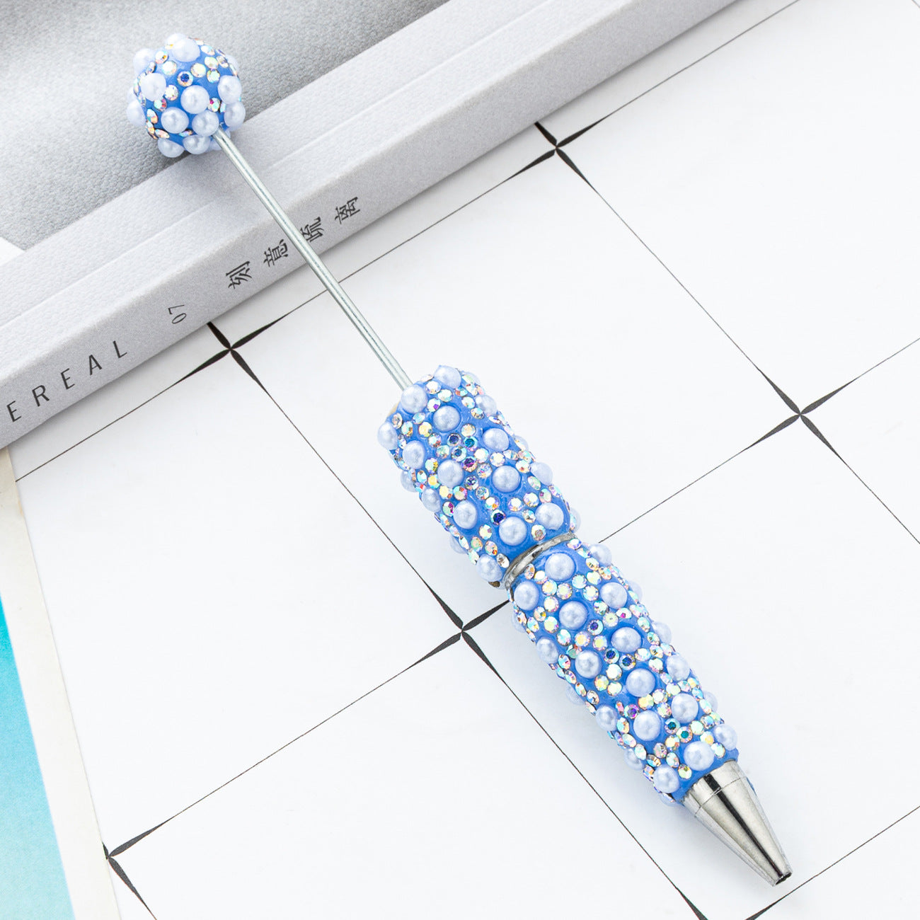 Cross-border DIY pearl bead pen handmade full of diamonds pearl bead pen swirling multi-color bead pen plastic pen