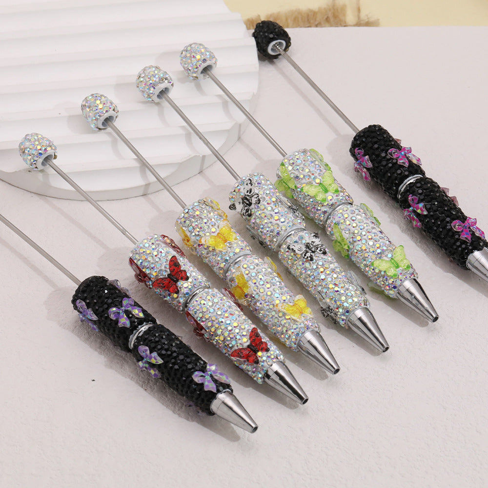 Cross-border creative butterfly soft pottery full of diamonds handmade bead pen DIY small gift gift pen creative ballpoint pen