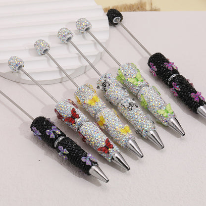 Cross-border creative butterfly soft pottery full of diamonds handmade bead pen DIY small gift gift pen creative ballpoint pen