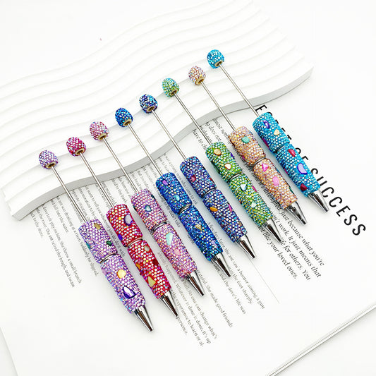 Cross-border electroplating colorful shell full diamond bead pen DIY handmade diamond ballpoint pen colorful shell stone pen
