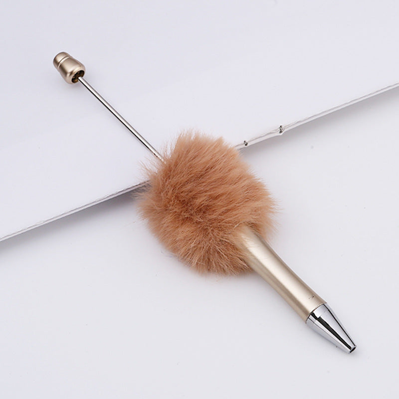 DIY plush bead pen new bead-piercing hairball bead pen cross-border Beadedpen cute cartoon gift pen