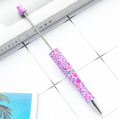 Creative DIY plastic bead pen Valentine's Day love series beaded ballpoint pen spot wholesale printing bead pen