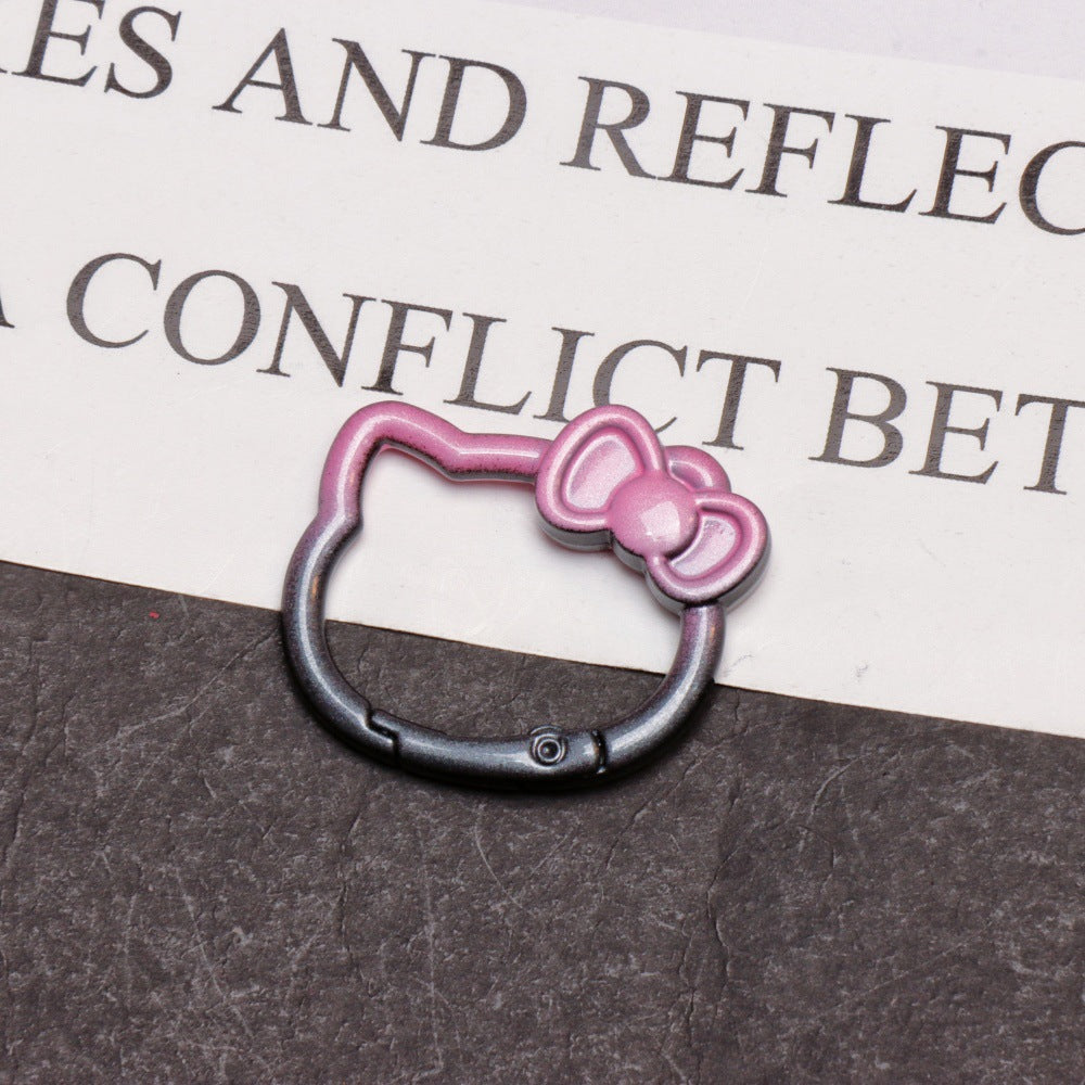 37*30mm Two-color Paint Gradual Change Cute Bow Kitten Spring Buckle DIY Accessories Keychain Bag Pendant