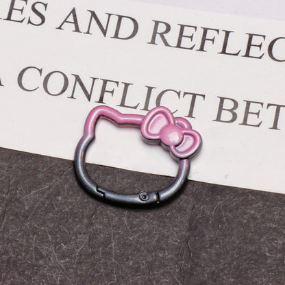 37*30mm Two-color Paint Gradual Change Cute Bow Kitten Spring Buckle DIY Accessories Keychain Bag Pendant