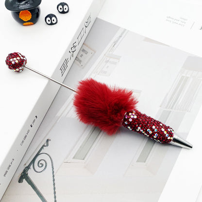 Hairball AB full drill bead pen, pen cap with drill pure hand sticker drill ballpoint pen beadedpen cute plush pen