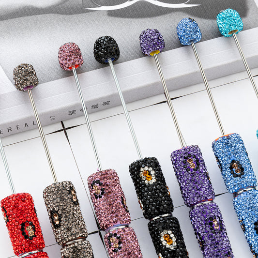 New DIY leopard print bead pen handmade diamond-set beaded ballpoint pen multi-color plastic bead pen wholesale