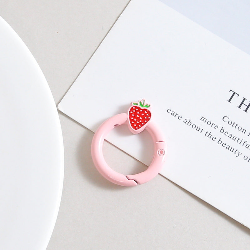 27mm Strawberry Keychain Round with Strawberry Pattern Color Paint Spring Buckle DIY Jewelry Accessories Keychain Connecting Ring