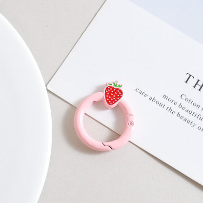 27mm Strawberry Keychain Round with Strawberry Pattern Color Paint Spring Buckle DIY Jewelry Accessories Keychain Connecting Ring